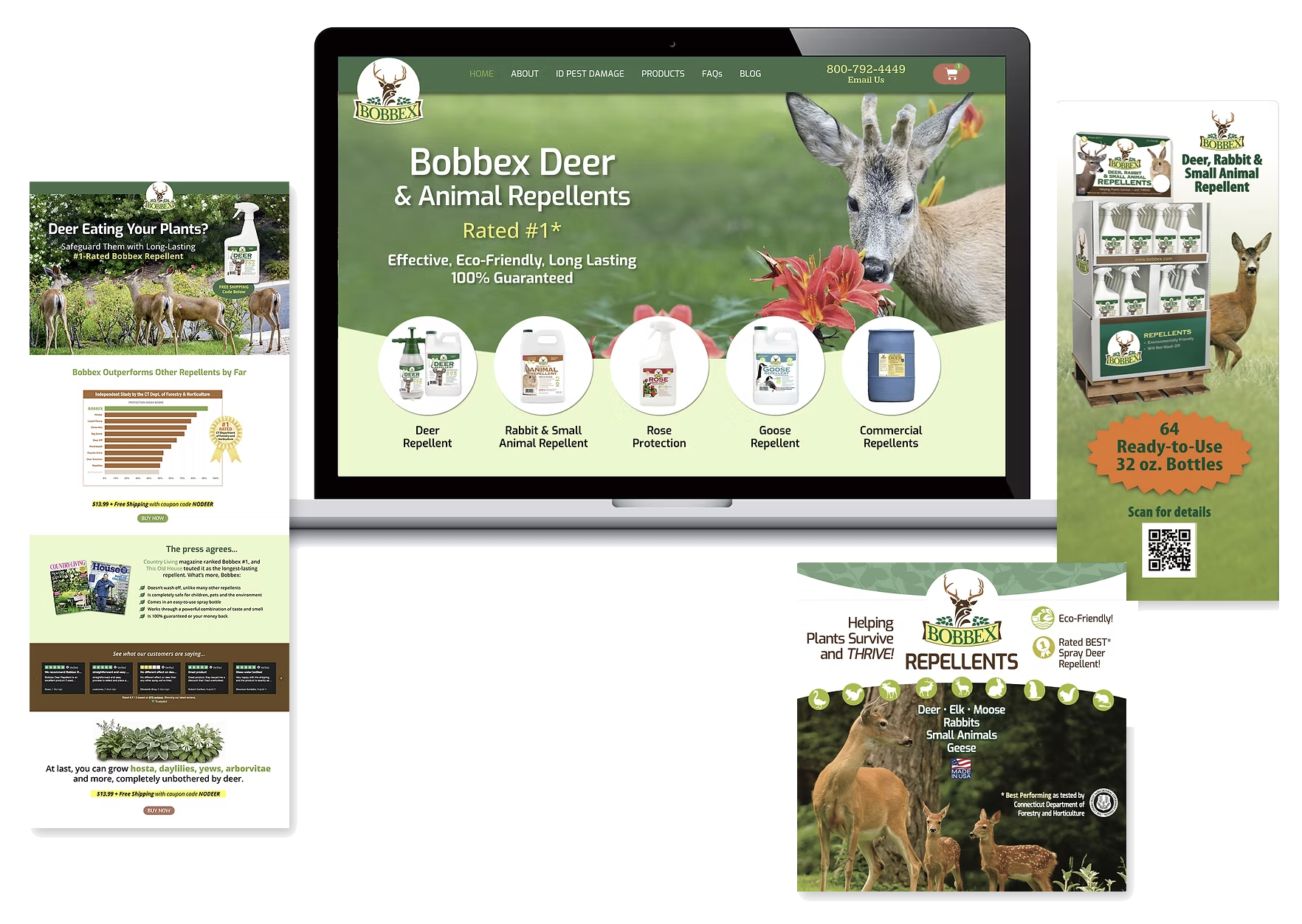 Bobbex website, trade show banner, retail display and marketing materials